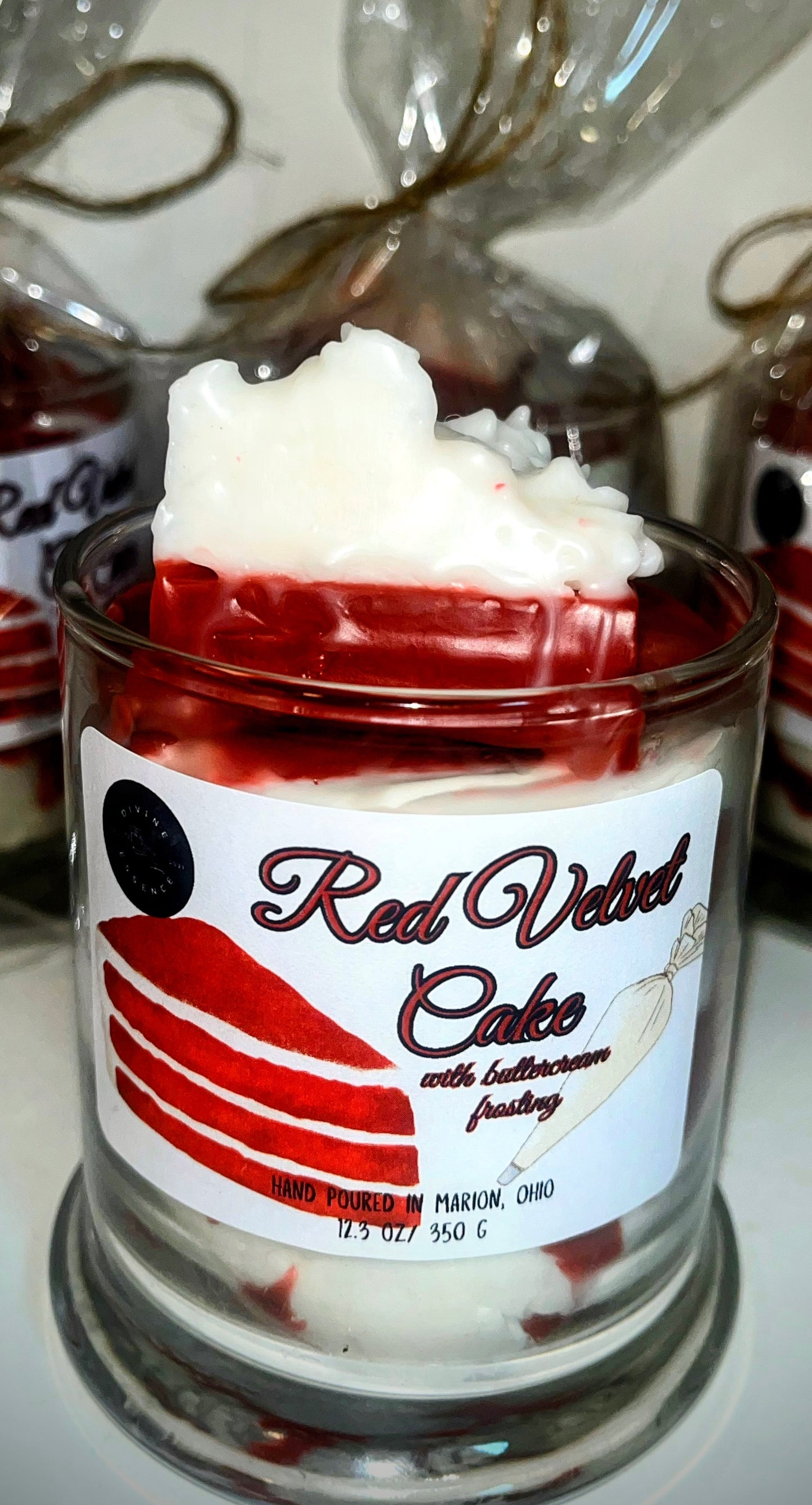 Red Velvet Cake Dessert Candle w/ buttercream frosting