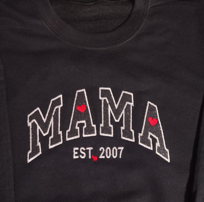 Ruby July "MAMA" Embroidered sweater and Beanie hat set personalized date