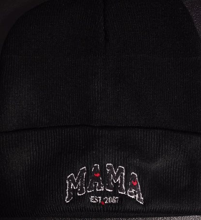 Ruby July "MAMA" Embroidered sweater and Beanie hat set personalized date