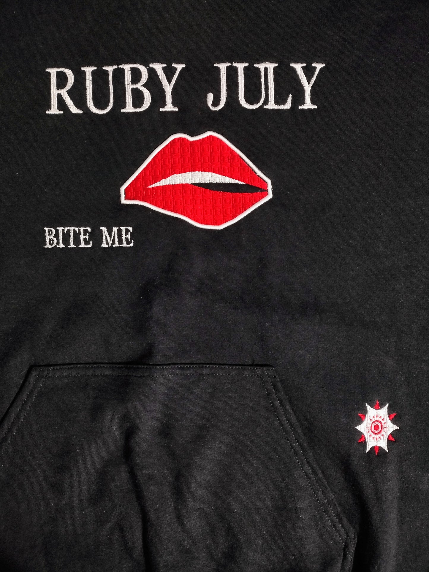 Ruby July Valentine's day sexy lips embroidered sweater with beanie hat