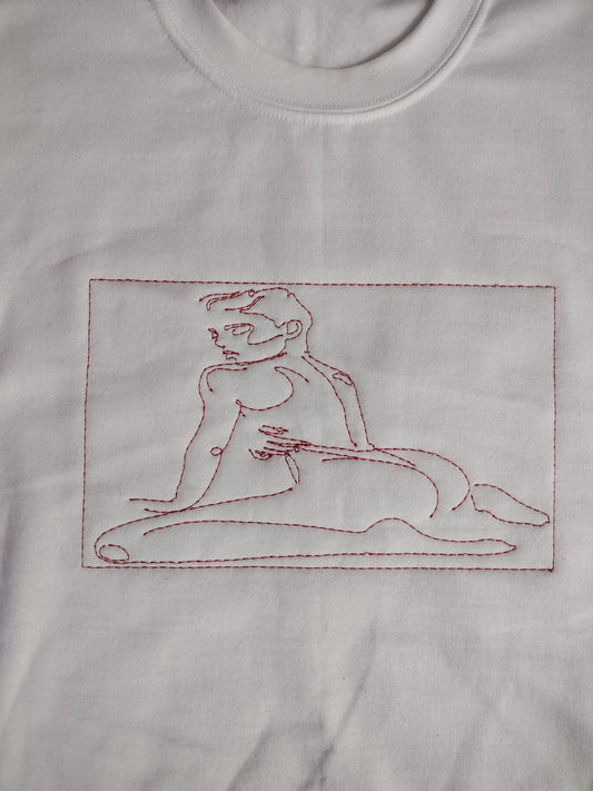 Ruby July "NUDE" For Valentine's day embroidered sweater Cotton White sexy red embroidery